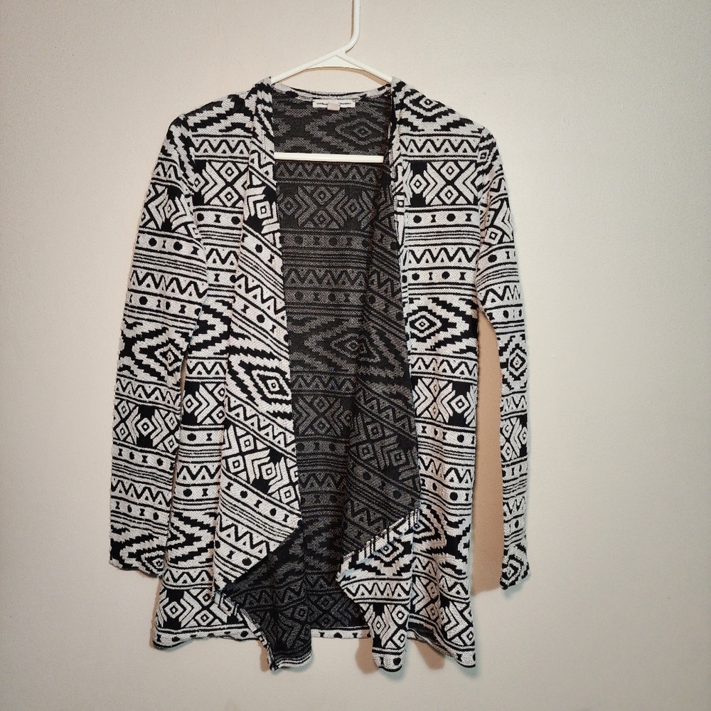 Geometric Print Cardigan Open Front Duster Lightweight Sweater